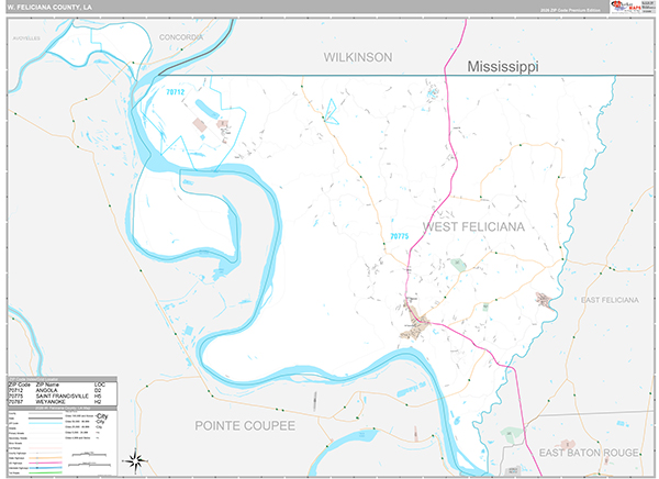 W. Feliciana County, LA Wall Map